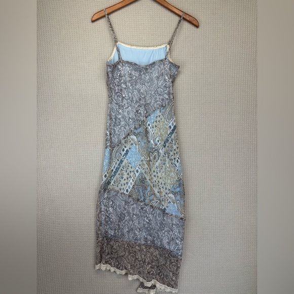 Vtg G-Dresses Y2K Sleeveless Blue Patchwork Maxi Dress Paisley Asymmetric Sz 7 - Picture 7 of 10